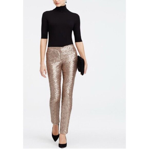 Ann Taylor Sequin Dress Pants  Copper Gold SZ 0 - Picture 5 of 11